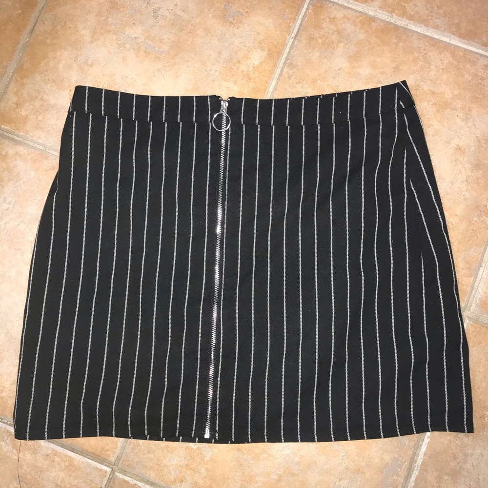 striped skirt with a zipper on the front